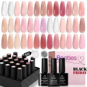 Beetles Pink Nude Nail Art Gel Nail Polish Set, 20 Colors Neutral Jelly Pink Sheer Glitter White Color Soak Off UV Gel Kit with Base Gel Smooth Glossy Matte Top Coat Daily DIY Manicure Gift for Women Flawless