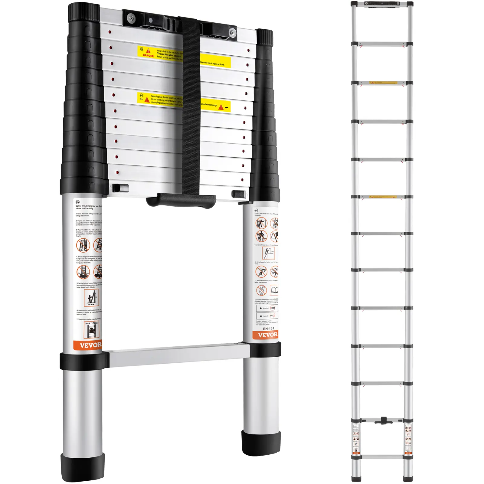 【Summerfinds】VEVOR Telescoping Ladder Aluminum One-button Retraction Collapsible Extension LadderCapacity with Non-slip FeetPortable Multi-purpose Compact Ladder for HomeRVLoftANSI Liste