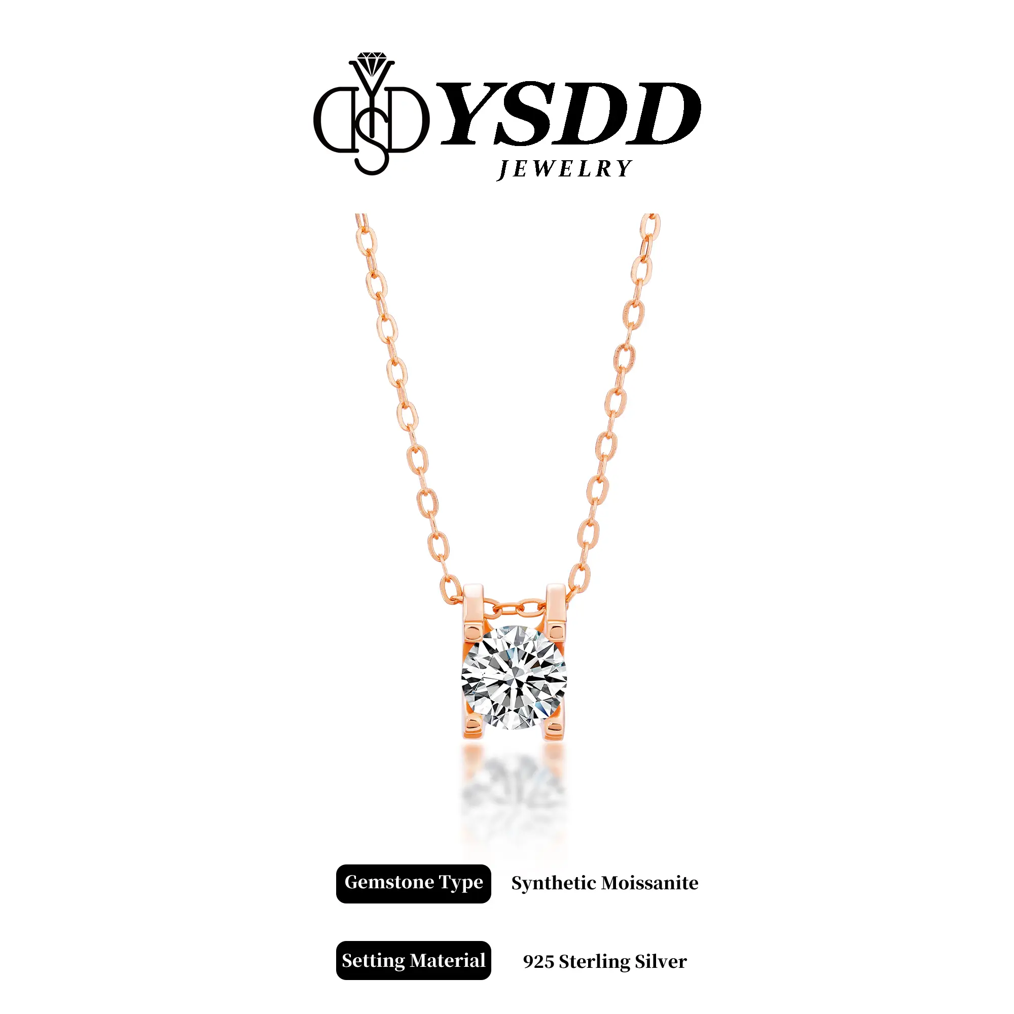 【#164 Classic】1Carat Solitaire Floating Synthetic Moissanite Necklace in 925 Sterling Silver