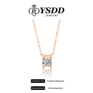 【#164 Classic】1Carat Solitaire Floating Synthetic Moissanite Necklace in 925 Sterling Silver