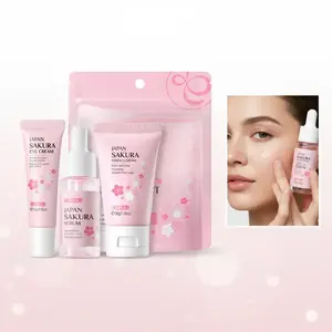 Sakura Facial Skincare Kit, 1 Count Moisturizing Sakura Essence & 1 Count Brightening Sakura Eye Cream & 1 Count Soothing Sakura Face Cream, Hydrating Skincare Kit for Women, Moisturizing Set