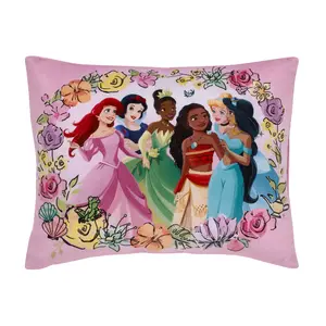 Disney Princesses Courage and Kindness Pink, Blue, Green and Yellow Ariel and Snow White, Tiana and Moana, Cinderella, and Jasmine Toddler Pillow