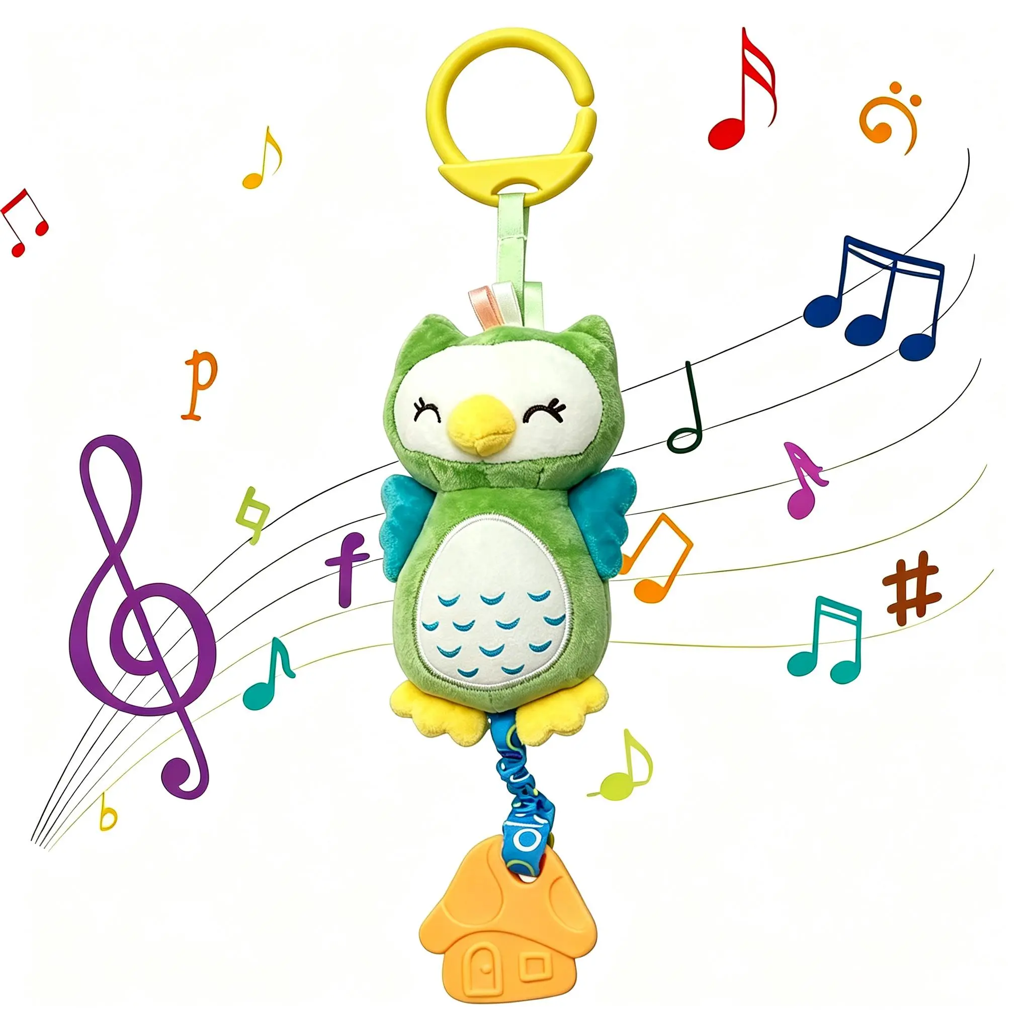 Soft Plush Owl Hanging Toy, travel soothing toy, fine motor skill toy, car seat toy,gift.