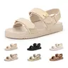 Rihero Women's Multi Strap Flat Sandals - Padded Adjustable Slip-On Leather Footbed, Soft Material, Gold Tone Hardware, Non-Slip Outsole, Walking Shoes, Minimalist All Seasons Back to School Footwear