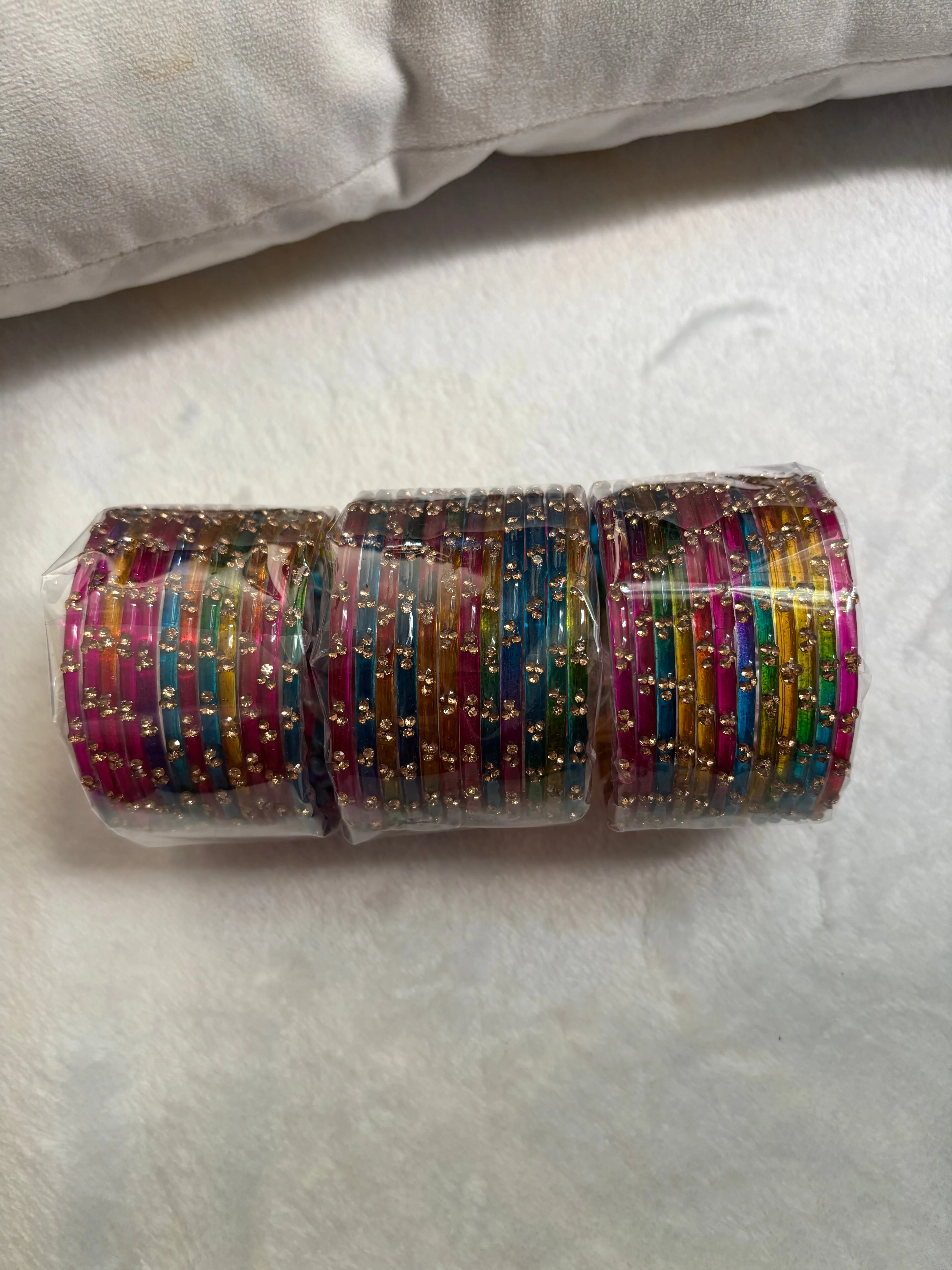 Rainbow Glass Bangles With Stone Worked One Dozen Rainbow Glass Bangles With Stone Worked One Dozen