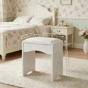 This Dressing StoolChair Is Compact And Cushioned, Suitable For Use In Dressing Rooms, Bedrooms, Living Rooms, And More. It Is Made Of White Wood.
