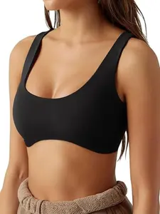 Women's Solid Scoop Neck Sports Bra, Gym Sports Bra, Yoga Bra, Breathable Comfortable Workout Bra, Ladies Sportswear for Indoor Outdoor Wear, Activewear, Workout Daily Wear
