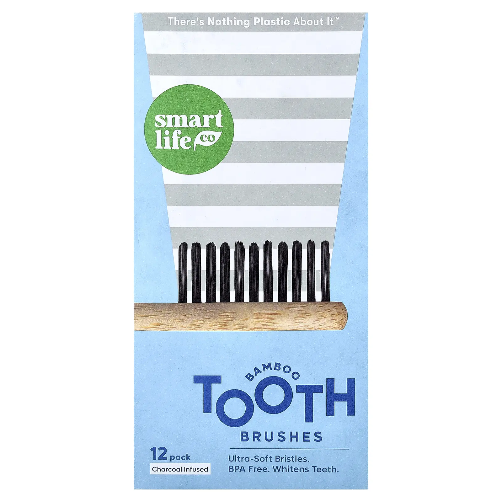 SmartLifeCo Bamboo Toothbrushes, Charcoal Infused, 12 Pack