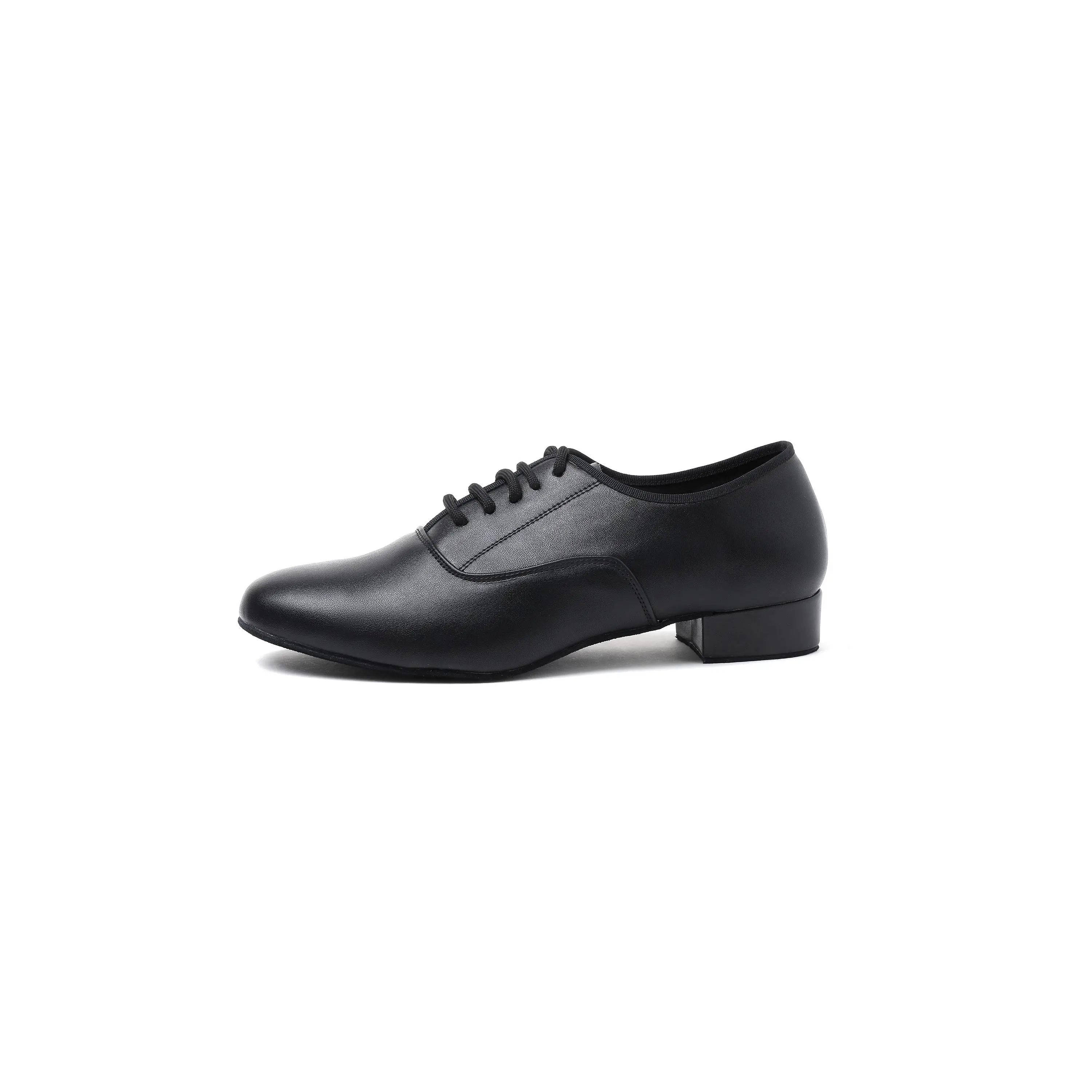Classic Black Leather Dance Shoes for Men - Comfortable & Durable with Low Heel Design