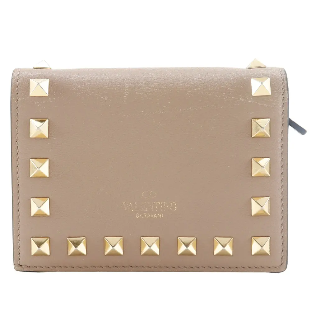 Pre-owned Valentino Calfskin Small Leather Goods Garavani Rockstuds Calf Small Wallet