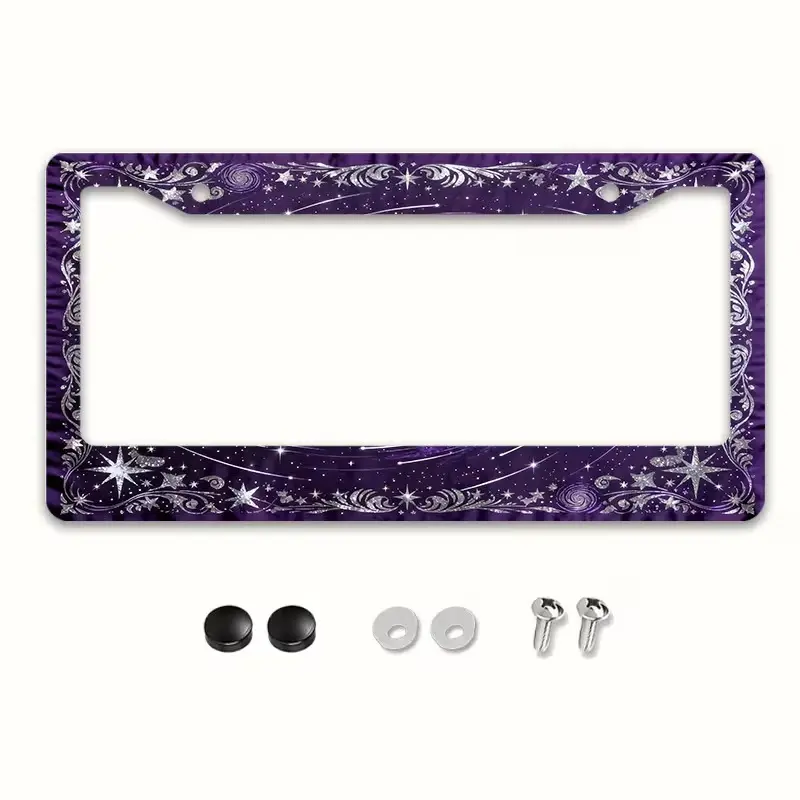 Aluminum Metal License Plate Frame with Star and Pattern Decoration Enhances the Charm of Your Car Suitable for North American and Most International Vehicles