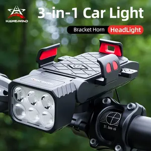 3-in-1 Light System: 4000mAh 2-LED Headlight & Horn with Handlebar Bracket, 36V Low-Voltage Light for Night Riding, Compatible with Standard (Mountain/Road/E-Bikes)