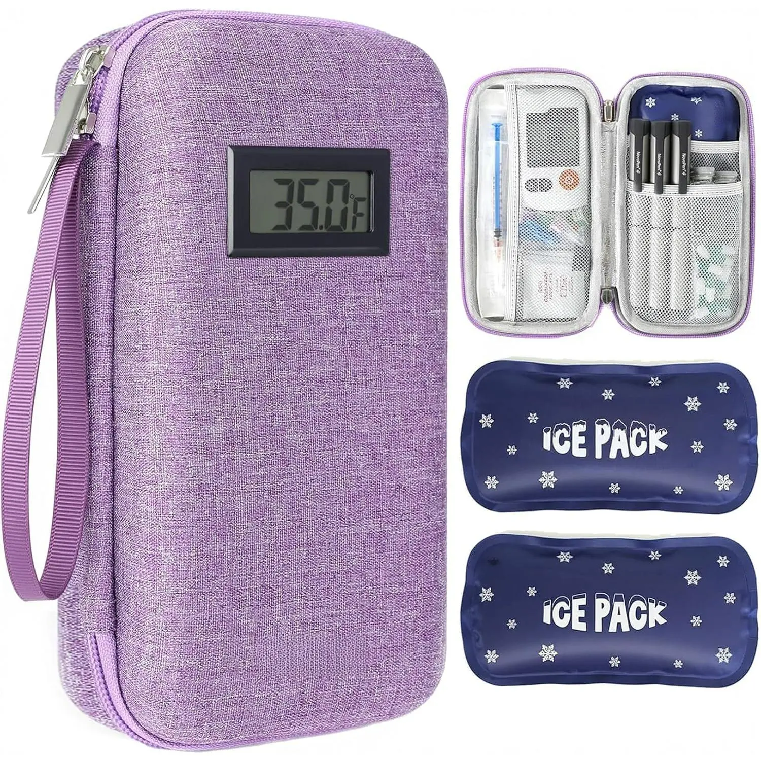 2-Pack Thermal Insulated Soft Reusable Insulin Cooler Travel Bag, TSA Approved, with Real-Time Temperature Display for Holiday Storage, Soft Cooler Bag, Reusable Cooler