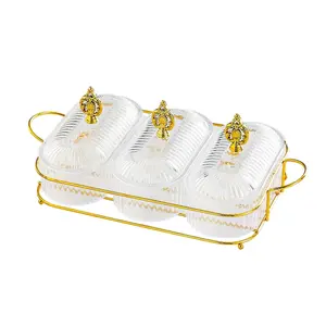 Set of 3 Clear Dried Fruit Plate Divided Serving Platter with Rack and Lid Candy Nuts Dish Appetizer Serving Tray for Party Wedding Ornament Plastic Plates