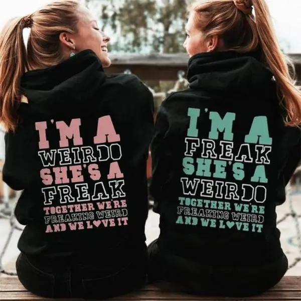 Matching Best Friend Hoodies I’m a Weirdo She’s a Freak, Bestie Couple Outfits, Girlfriend Matching T-Shirt Sweatshirt, Best Friend Hoodie, Cute Best Friends Gifts Cotton