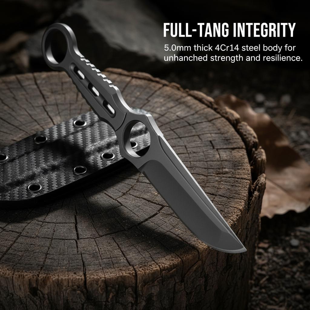 Dual Ring Handle Fixed Blade Knife with Kydex Sheath, EDC Outdoor Survival Tool for Camping Hiking