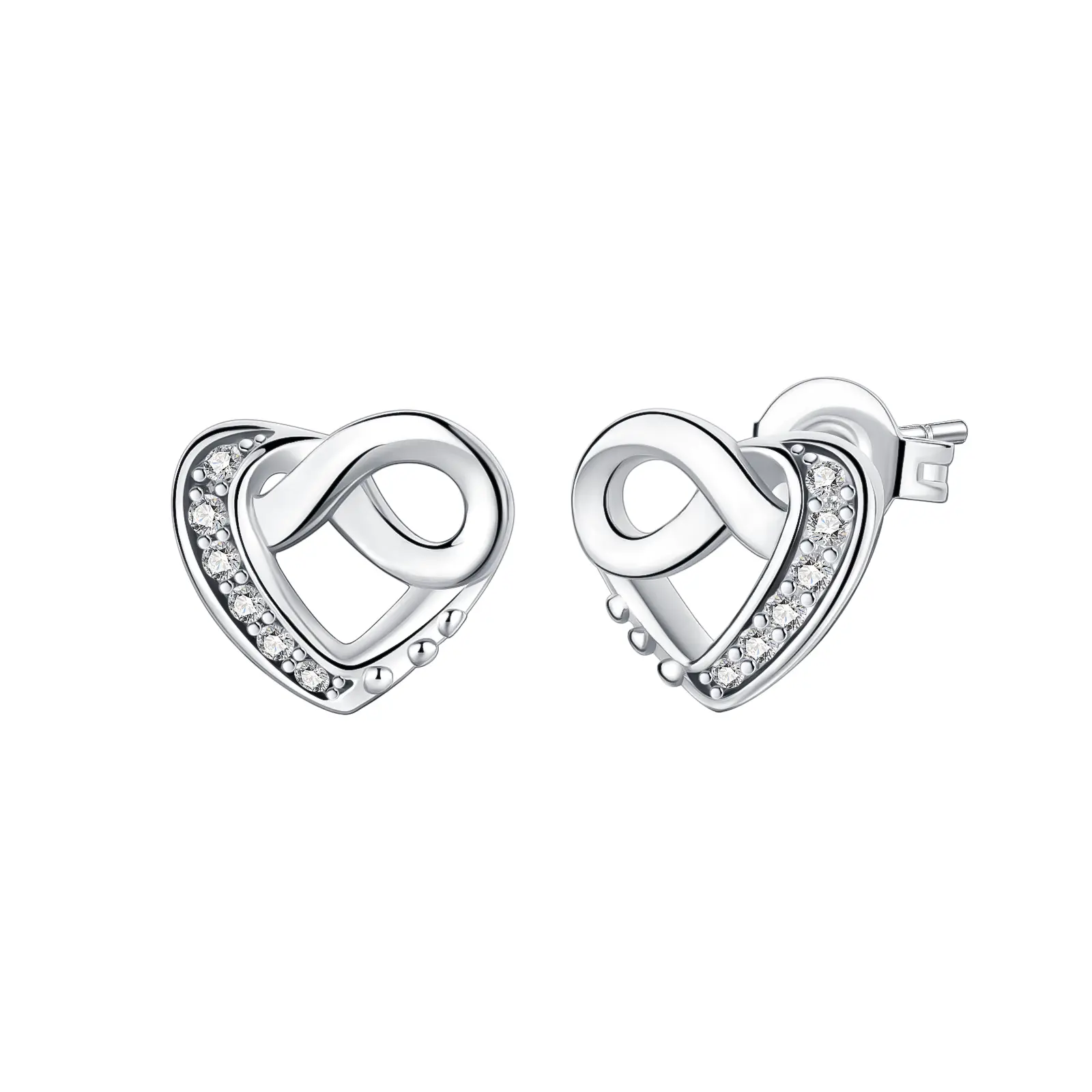 Women's 925 Sterling Silver Infinity Heart Stud Earrings - Sparkling Stones, Romance-Themed Design, Casual Daily Wear Jewelry, Ideal for Adults' Birthday Valentine's Day Gifts, Anniversary
