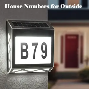 Solar Address Sign with Light, Illuminated House Numbers for Outside, Waterproof LED Address Plaque