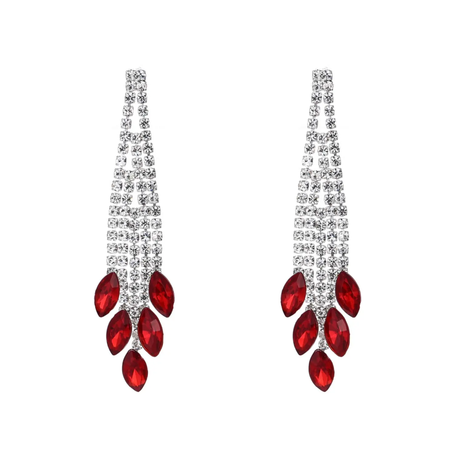 Sparkly Red Crystal Cascade Earrings - 1 Pair Statement Linear Chandelier Ear Studs with Pendant, Dangling Fashion Jewelry for Adult Wedding Gala, Party Festival, Trendy Sparkling Sports & Outdoor Accessories Complement Gift, Earrings Dangling, Fashion Je