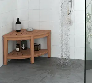 The Original 22" Kai Corner Teak Shower Bench with Shelf