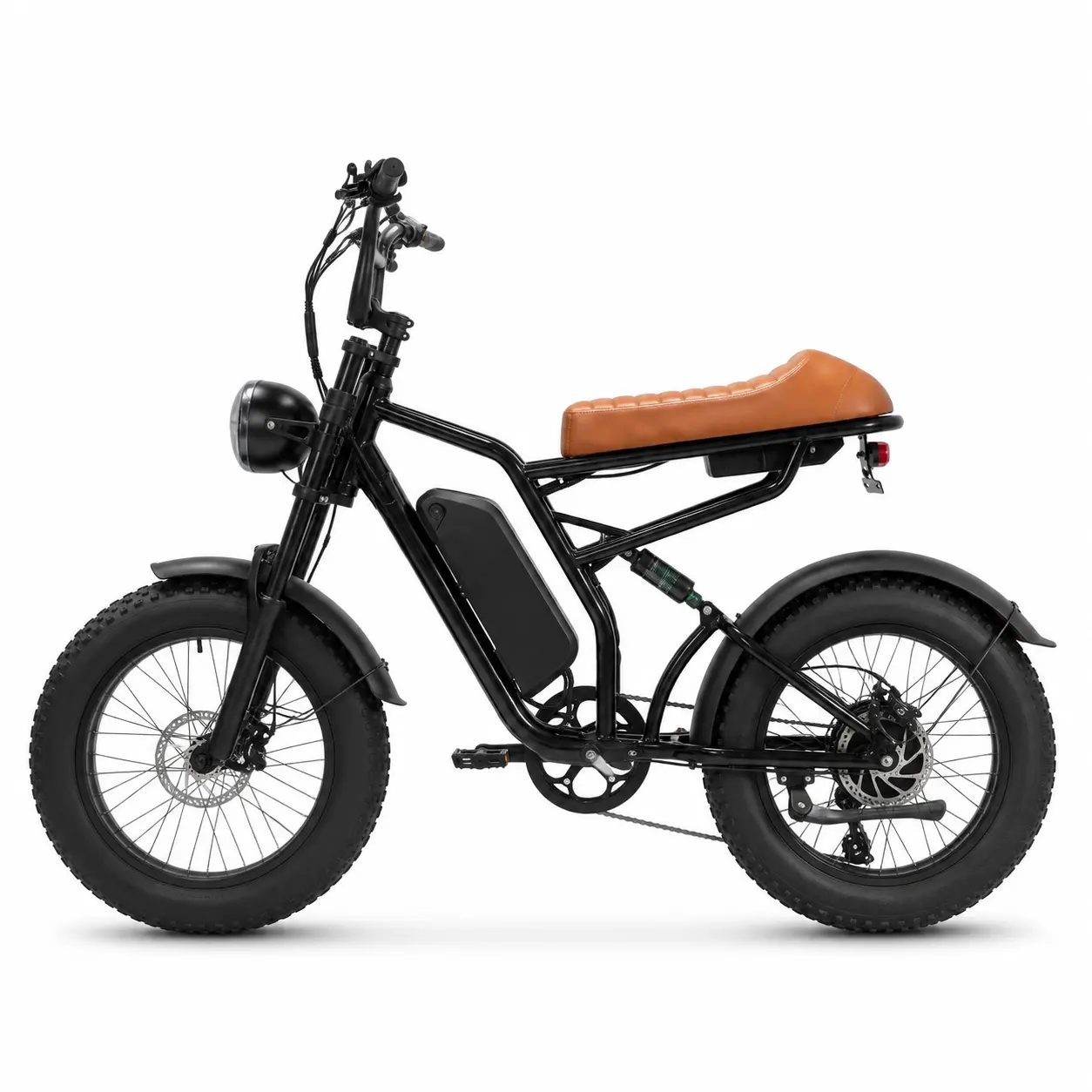 Adult Electric Bike, 1250W Peak Power, 20x4.0 Fat Tires, 48V 13Ah Removable Battery, Up to 25MPH Speed, 35-mi Max Range, 5-Speed, Hydraulic Brakes, Full Suspension, Dual LED Headlights