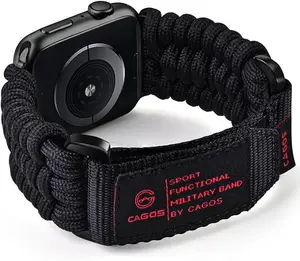 【only band for gift】Orange Paracord Band Compatible with Apple Watch Ultra 2 49mm & Series 1-9 42-49mm Rugged Survival Nylon Strap for Men Sports Loop - Metal