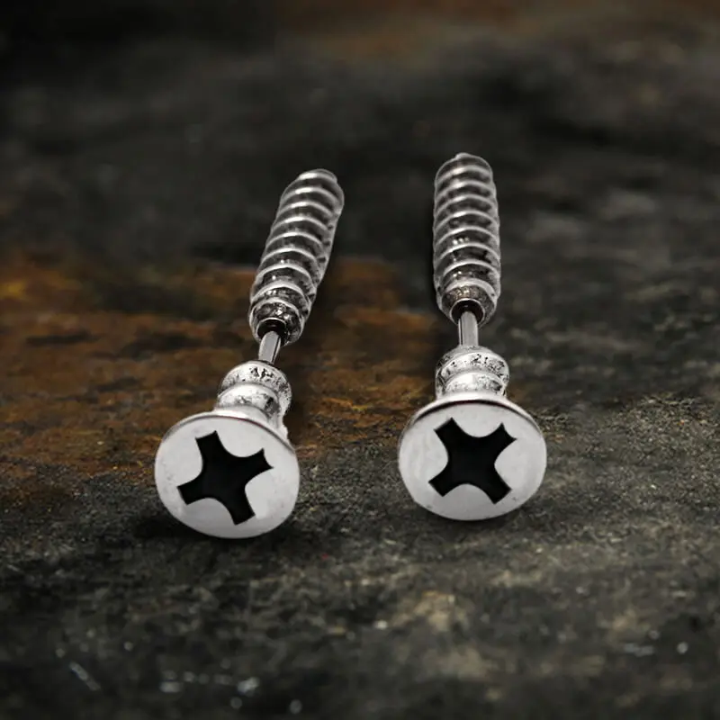 GTHIC Unisex Screw Back Stainless Steel Stud Earring Jewelry, Men's Earrings for Rapper Biker Daily Wear, Screw Back Earrings