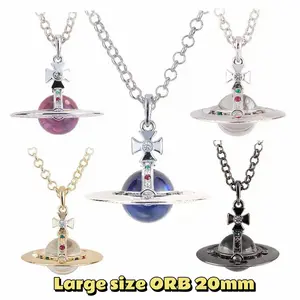 Y2K Style Queen Mother Wes Large Planet -3D Planet Necklace Premium Titanium Alloy Ideal for Daily Wear & Parties Daily WearJewelry Y2K Fashion Accessory Durable Alloy ORB 20mm