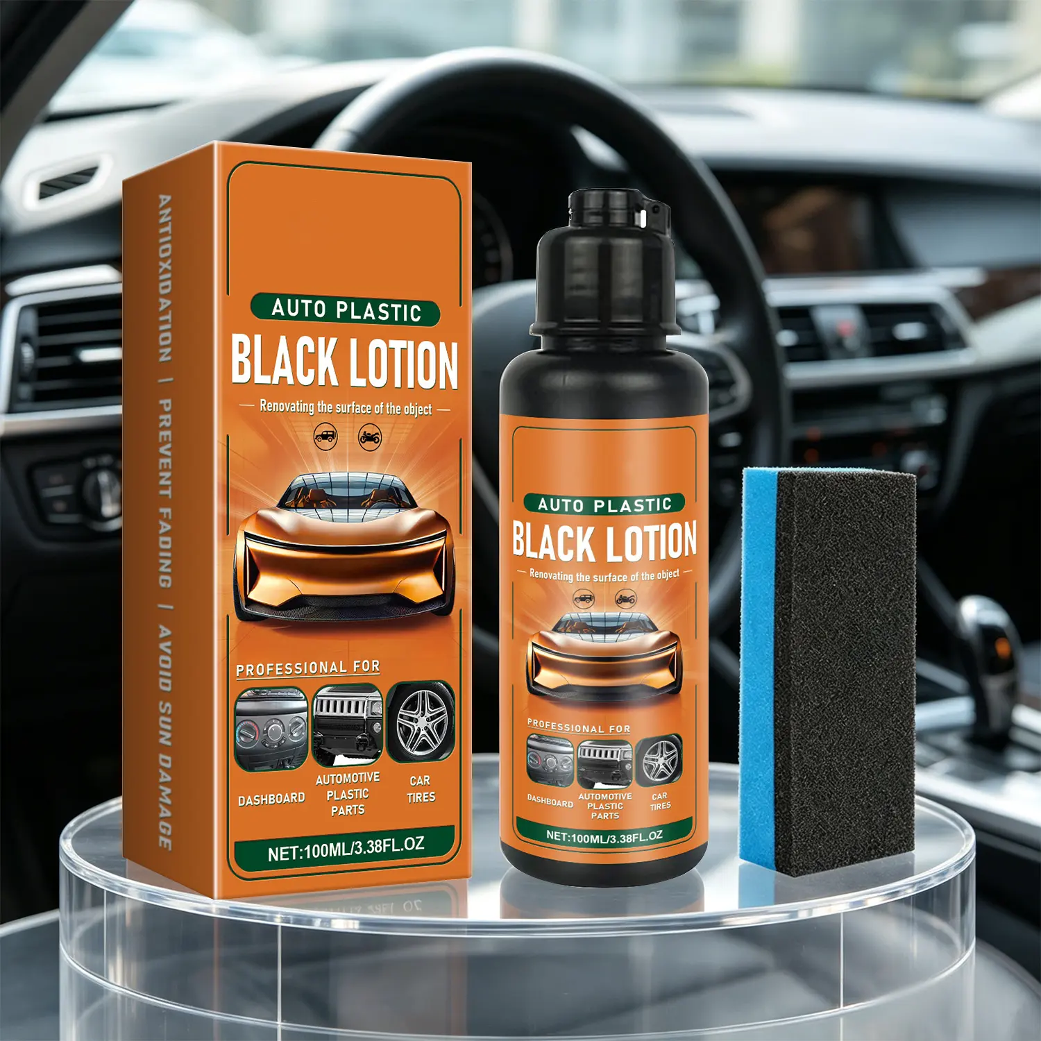 Car Plastic Restorer and Trim Shine for Faded Interior Exterior Rubber Vinyl Surfaces UV Protection Dashboard Bumper Revitalizer Restoration Lotion