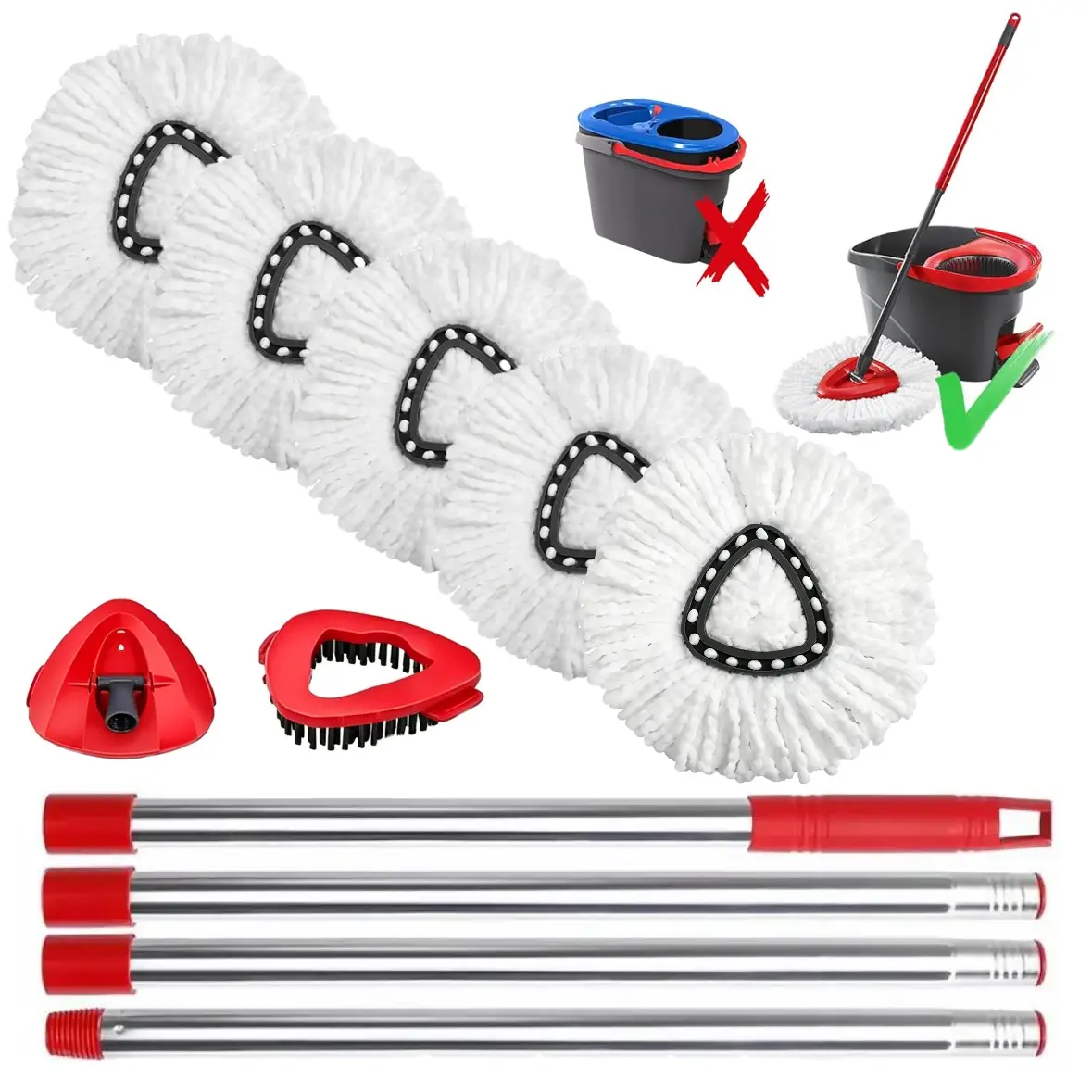 Microfiber Spin Mop Replacement Heads Pack, EasyWring 1-Tank Triangle Swivel Mop Compatible, Smooth Pad & Scrub Brush Combo, 30-58 Steel Handle, Highly Absorbent Deep Clean Refills, Multi-Surface Wood Tile Floor Home Cleaning Essentials 2026