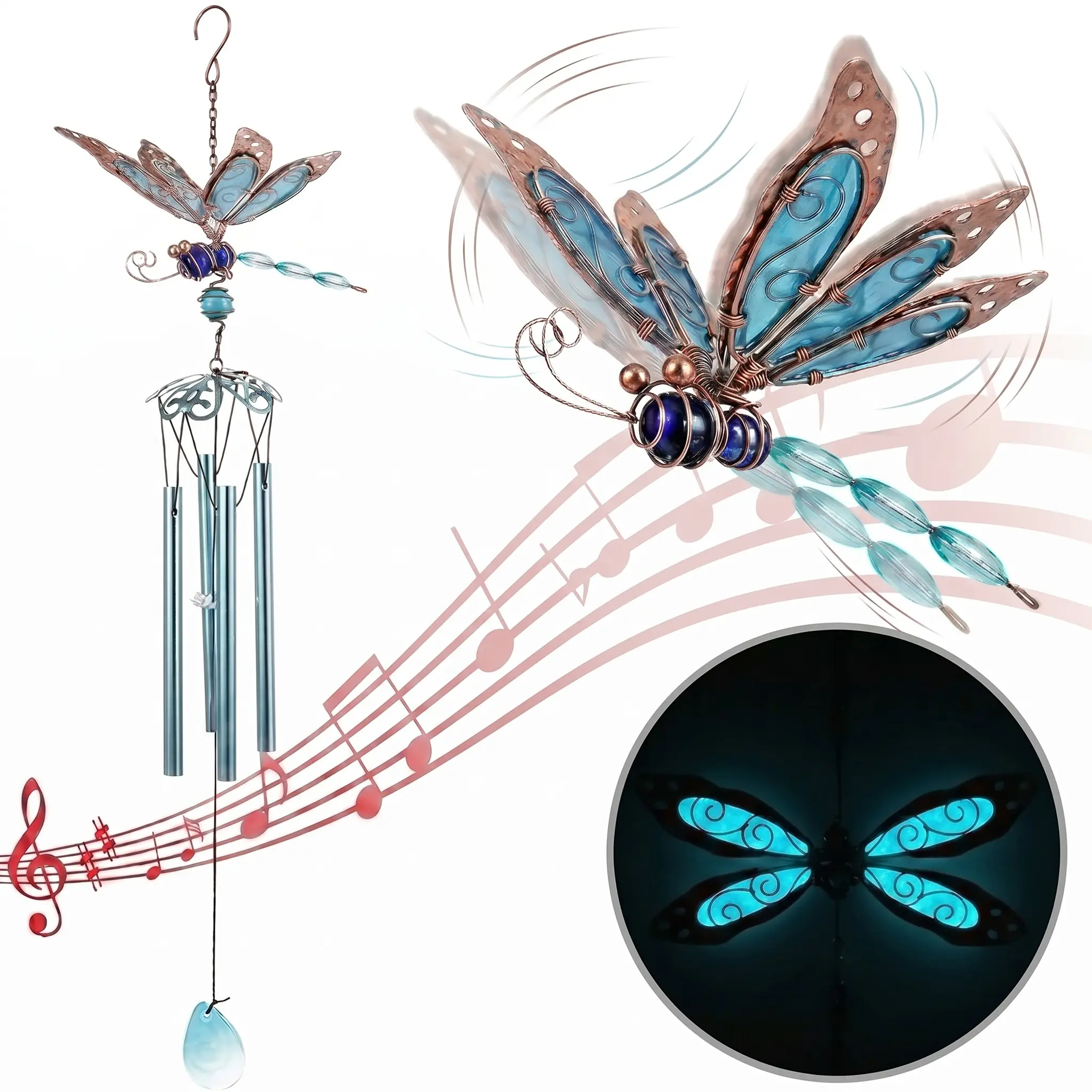 Luminous Dragonfly Wind Chime, Musical Melodic Hanging Bell, Crafted Bug Repellent Ornament, Decor for Home, Garden, Window, Yard & Patio, Gift for Soundscape Enthusiasts