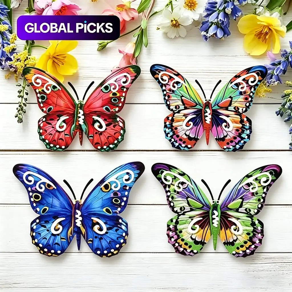 4 pieces of colorful metal butterfly wall art decorations, suitable for indoor, outdoor and Exterior decoration, ideal for balconies, courtyards, Patio, and home decor, enhancing the beauty of your home garden