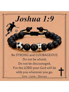Football Bracelet for Boys Cross Beaded Bracelet Gifts for Son Grandson Players Team Fan Friends, Birthday Gifts for Men Boys, Adjustable Bracelets, High Quality Bracelet