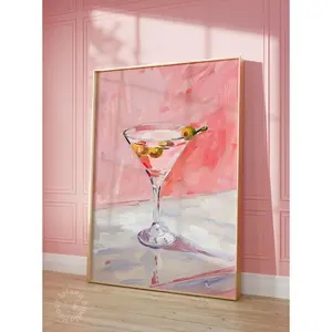 Martini print cocktail martini bar cart decor preppy dorm decor alcohol retro wall art trendy poster apartment maximalist funky home décor