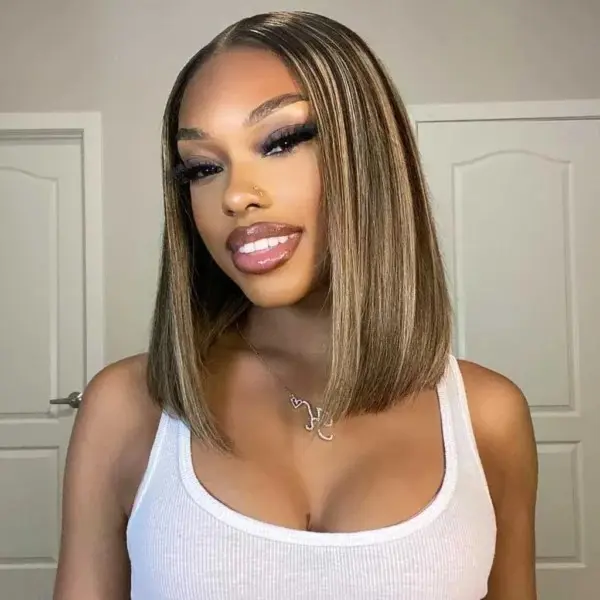 Tinashe Hair Bob Wig Short Straight Human Hair, 180% Density Colored Glueless Pre-Cut 6x5 HD Lace with Pre-Plucked Hairline & Bleached Knots, Straight Hair Wig, Pre Cut Wigs