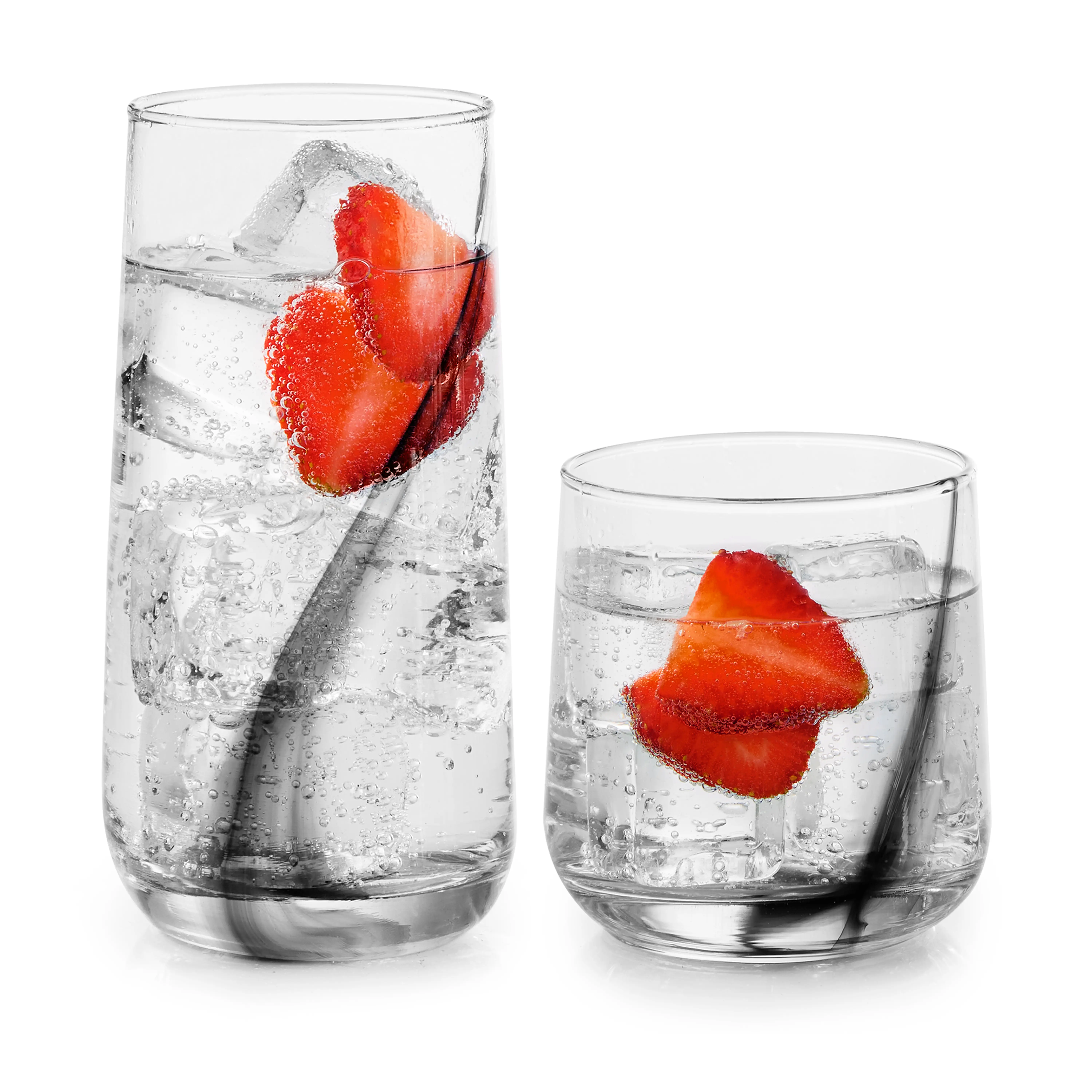 Libbey Ascent Black Ribbon Tumbler and Rocks Drinking Glasses Set of 16, Glass Drinking Glasses with Curvature, Versatile Glassware Set for Daily Use
