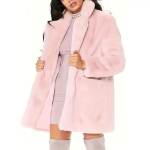 Cozy Faux Fur Long Sleeve Teddy Coat for Women Soft Micro Elastic Plush Winter Outerwear with Button Closure for Cold Winter Days