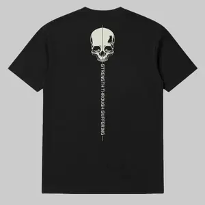 Strength Through Suffering Skull Tactical T-Shirt for Men, Minimalist Military Mindset Graphic Tee, Stoic Warrior Streetwear, Operator Style Apparel, Veteran Gift Idea, Dark Motivational Gym Shirt