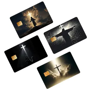 4pcs Cross Pattern Design Credit Card Skin Stickers for Debit Transportation Room Key Cards Cross Pattern Debit Card Skins