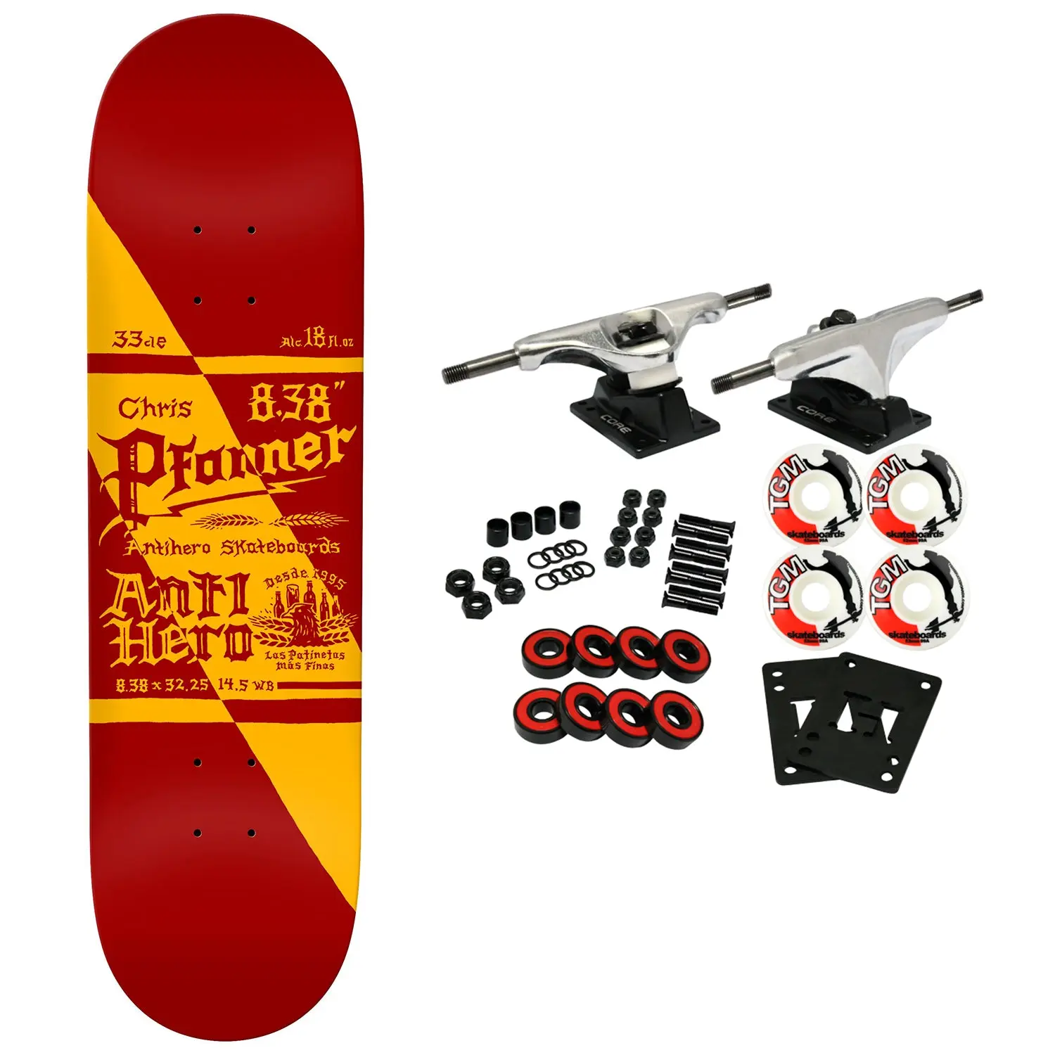 Anti Hero Skateboard Complete Pfranner Mas Refrescos Red 8.38" x 32.25"