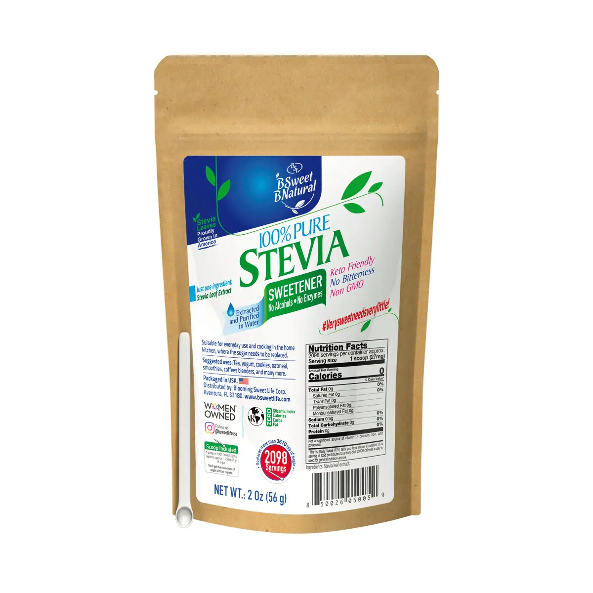Pure Stevia Powder, No Artificial Sweetener. 2098 Servings | Stevia Green Leaf Extract | Zero Calorie & Keto Friendly (2 Oz)