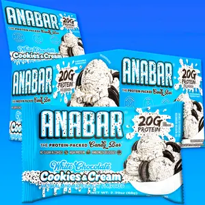Cookies & Cream Anabar - 12 Pack - Best Tasting Protein Bar With 20g Protein & No Sugar Alcohols. Candy Bar Flavor With Protein Bar Nutrition.