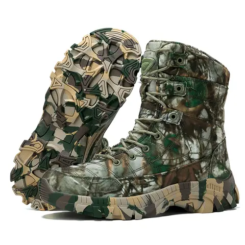 Men's Camouflage Print High Ankle Oxford Fabric Boots - Secure Lacing, Anti-Slip Grip Rubber Soles, Durable All-Season Outdoor Footwear, Ankle Support for Hiking Trekking Camping