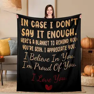 Valentine's Day Blanket Flannel Throw Blanket with Loving Inspirational Quotes, Christmas gift for Couples Gifts for girls 280GSM Soft Cozy Warm Lightweight Portable, Emotional Gift for Couples Wife Husband, Supportive Uplifting Heartfelt for  Couch throw