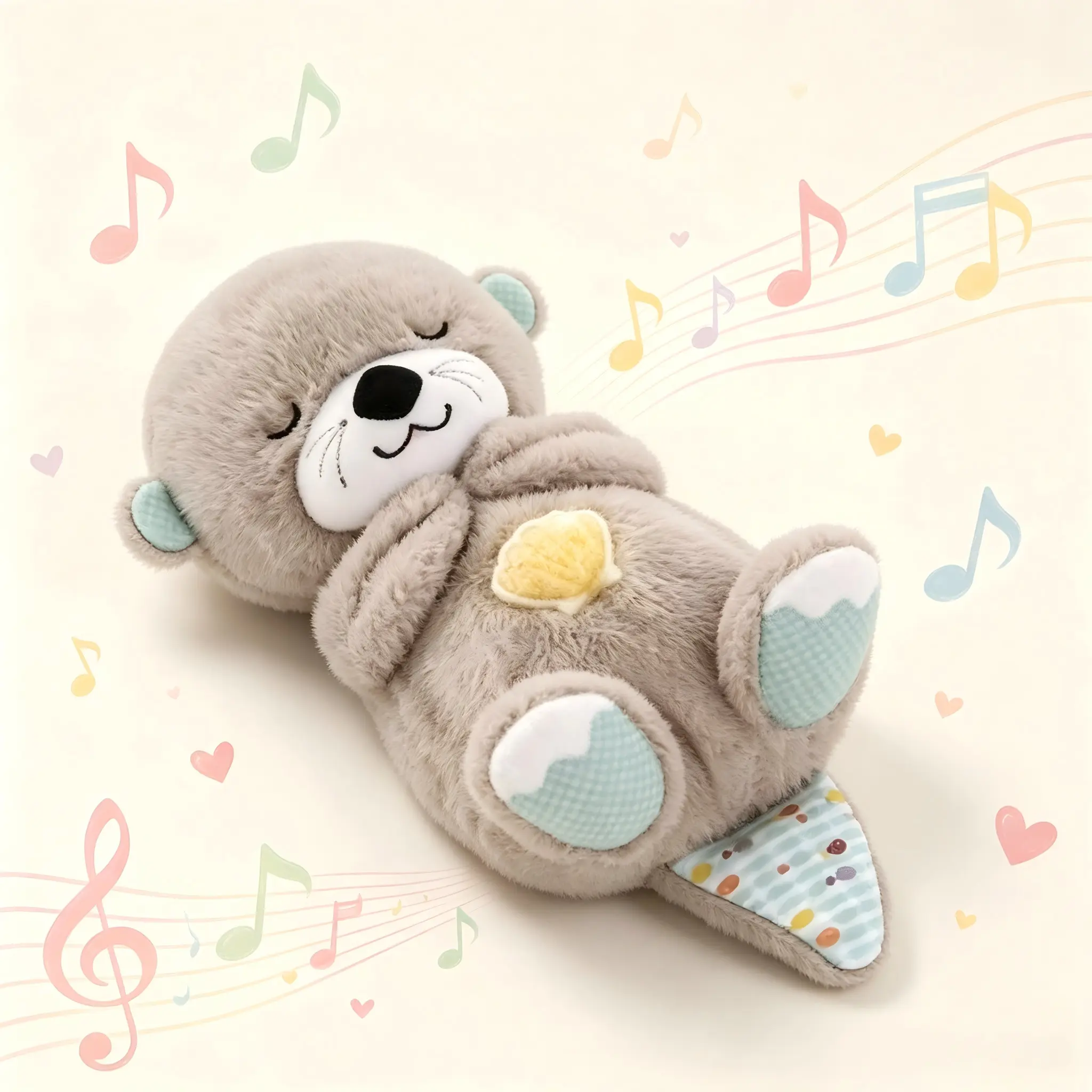 Halloween Rhythmic Breathing Beaver Stuffed Toy - Infant Sound-Light Sleep Soother with 4 Adjustable Motion Settings
