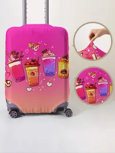 Random Color Milk Tea Pattern Luggage Protector, Casual Dust-proof Travel Accessories, Elastic Luggage Cover for Women & Men, Travel Essentials, Traveling Essentials