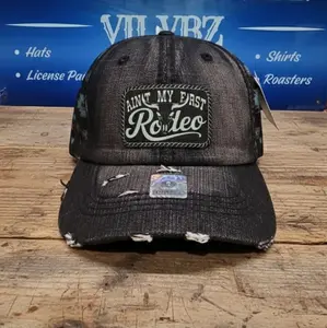 5 Aztec Soft Style Trucker Hats with Ain't My First Rodeo Patch Distressed Denim Look
