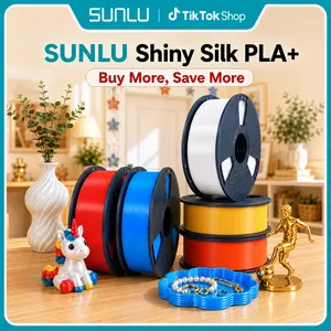 SUNLU Shiny Silk PLA+ 3D Printer Filament, 1KG 1.75mm Single Roll, Multiple Colors Including Silk Silver & White, No Post-Print Polishing, Flawless Finish 3D Printing Supply 8666