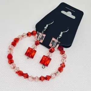 Ruby Red Beaded Bracelet & Earrings Set - Fashionable Jewelry for Women - Perfect for Any Occasion
