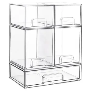 Clear Stackable Storage Drawers Set, Plastic Organizer Bins for Bathroom, Vanity, Nursery Bottle Station & Pantry Organization